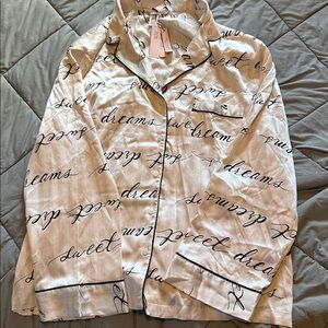 Victoria's Secret White/pink and Black Script Pajama Top